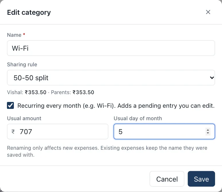 Editing a category