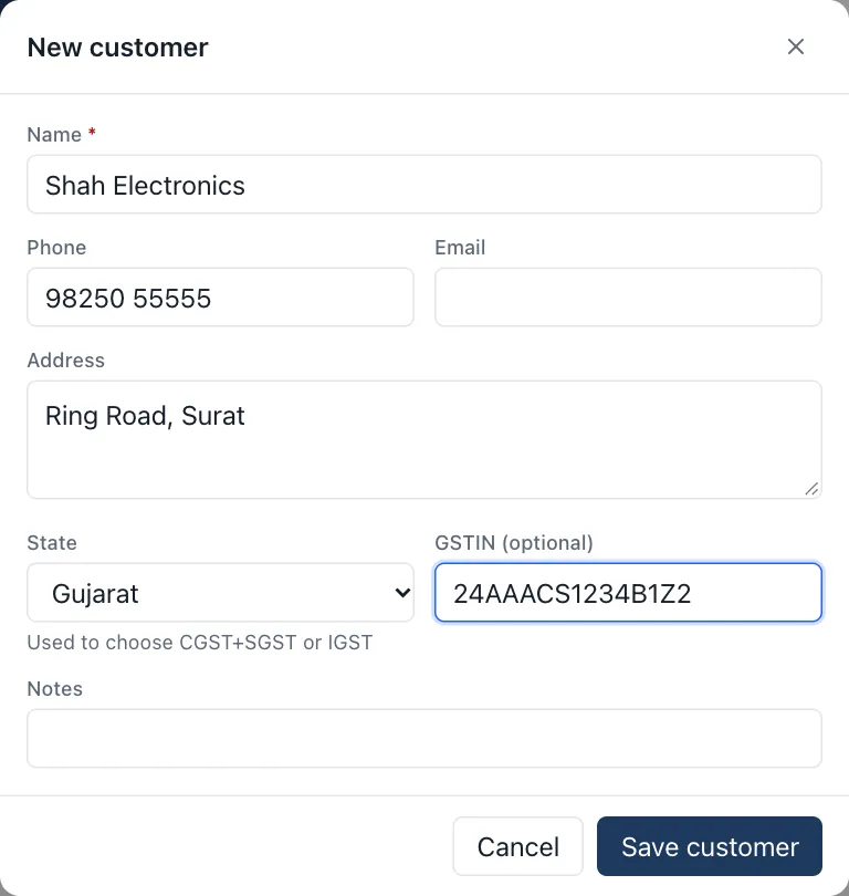 Adding a customer