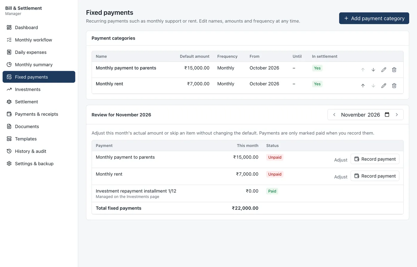 Fixed payments