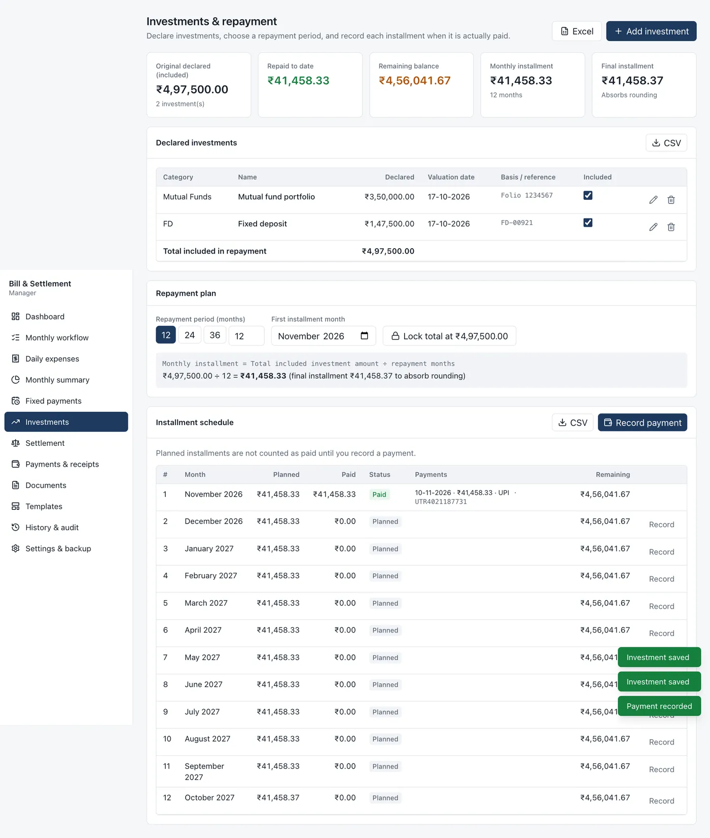 Investments page
