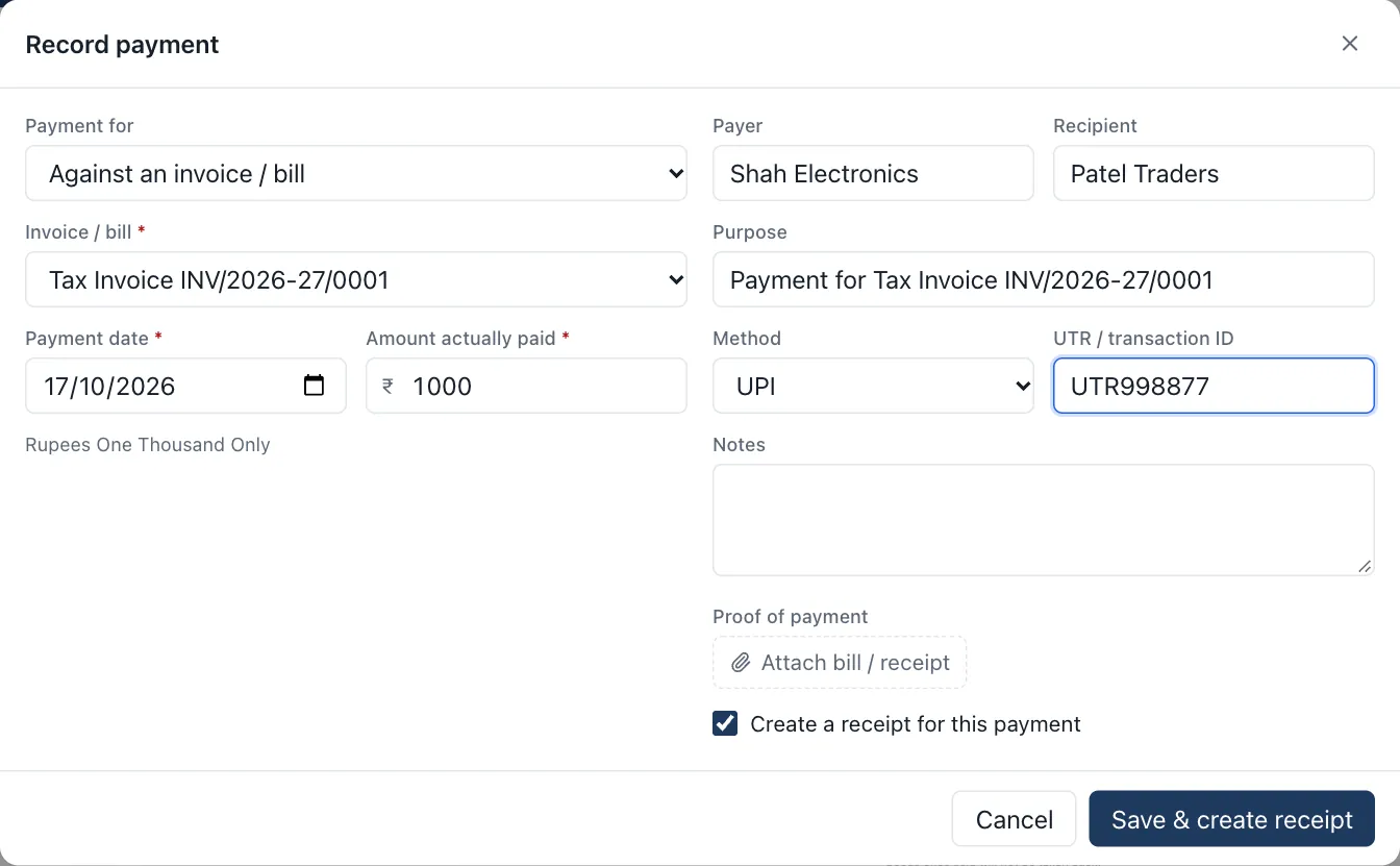 Recording a payment against an invoice