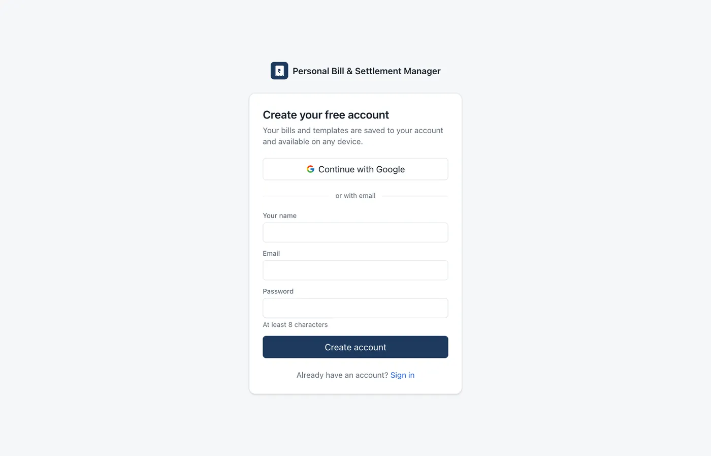 Sign-in page
