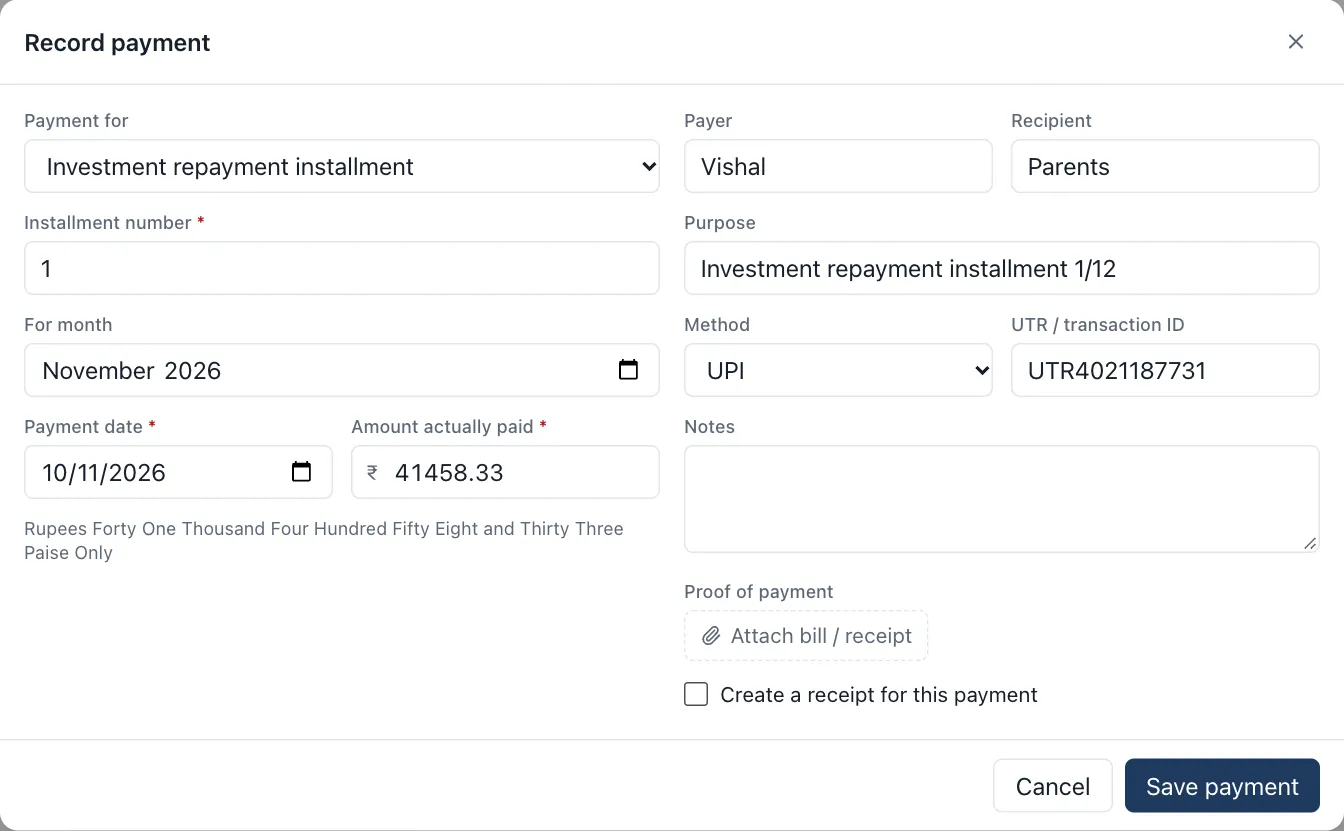 Recording a payment