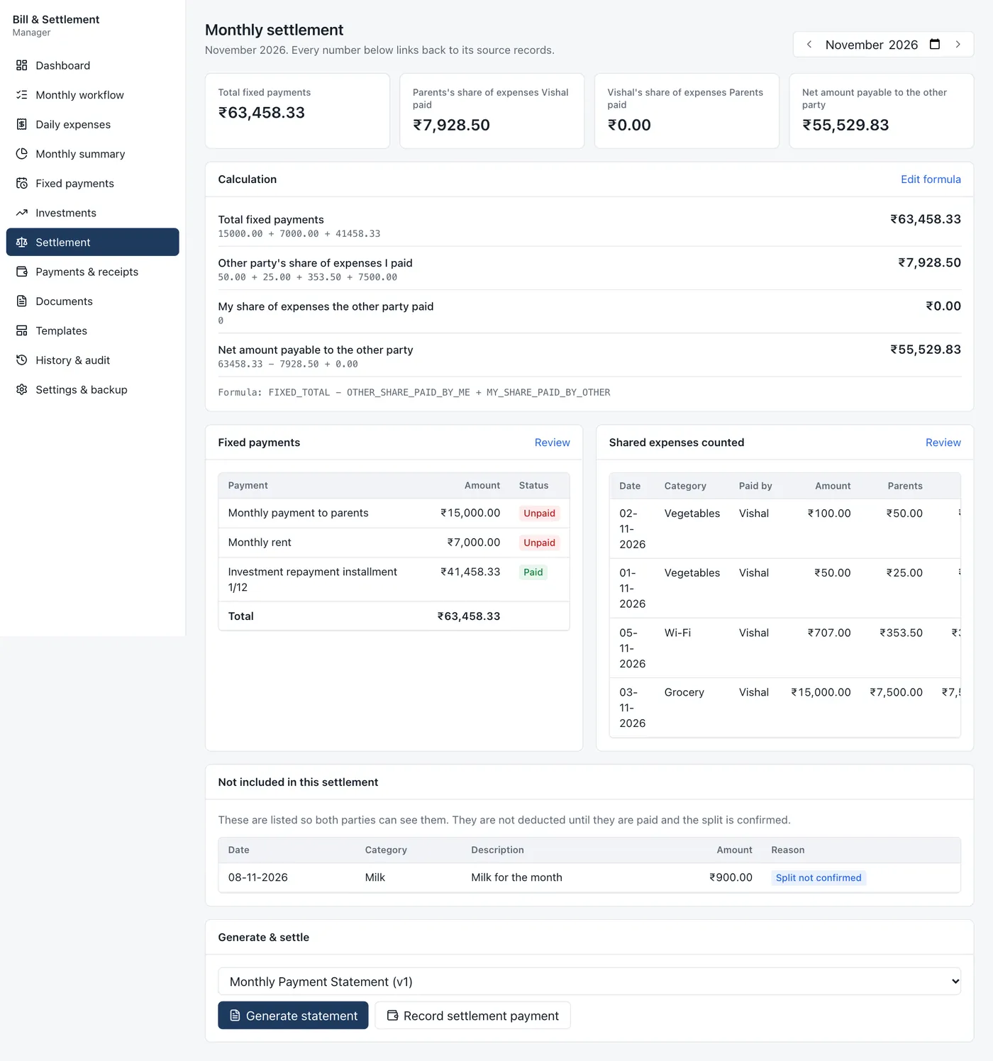 Settlement page
