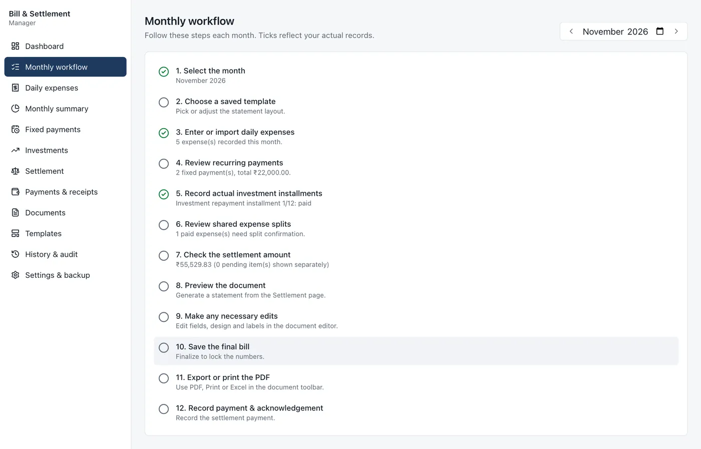 Monthly workflow
